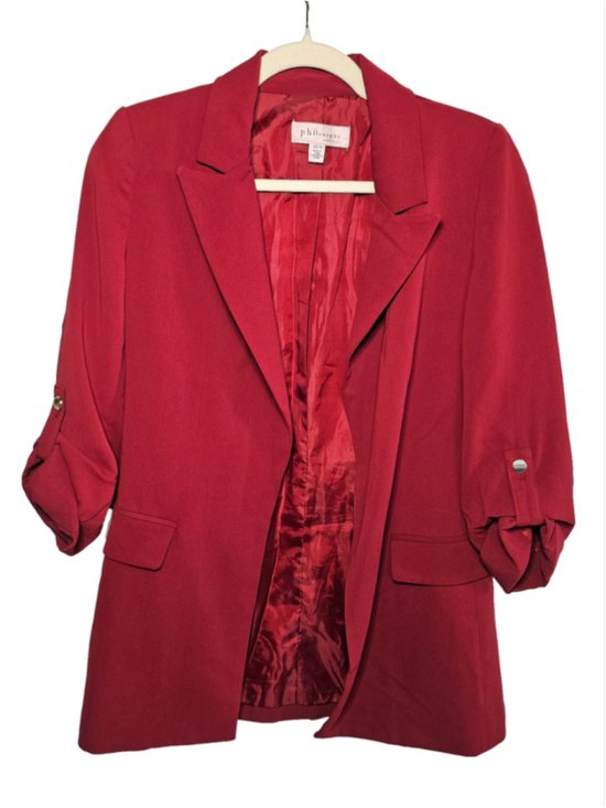 Philosophy Republic Clothing Jackets & Blazers - Philosophy Red 3/4 Roll Tab Sleeve Open Blazer Jacket Minimalist Classic XS